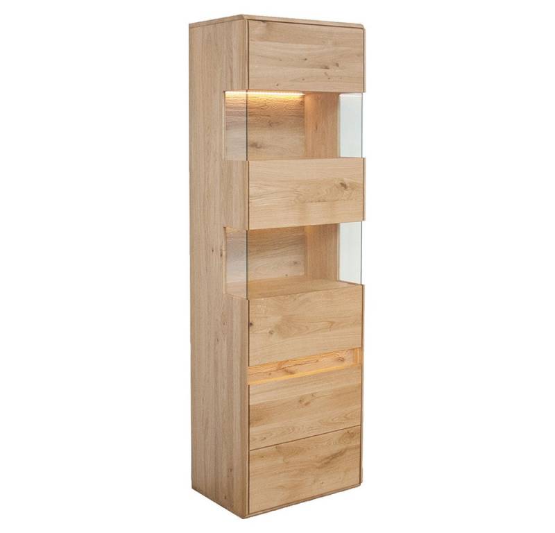Lomadox Vitrine WELLAND-69 63 cm, Eiche massiv geölt mit LED-Beleuchtung, Türanschlag rechts von Lomadox