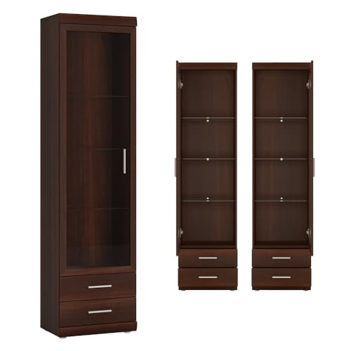 Lomadox Vitrine Wohnzimmer schmal 50 cm Nussbaum Vitrinenschrank Schrank Regal Stauraumschrank Wohnzimmerschrank von Lomadox