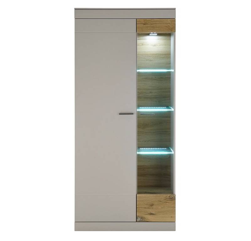 Lomadox Vitrine grau matt mit Zinn Eiche Nb. inkl. Glasbodenbeleuchtung 90/199/35 cm von Lomadox