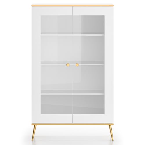 Lomadox Vitrinenschrank 92cm breit weiß mit goldfarbigen Akzenten Wohnzimmer Esszimmer Vitrine modern schmal Lomadox Vitrinenschrank 92cm breit weiß mit goldfarbigen Akzenten Wohnzimmer Esszimmer Vitrine modern schmal von Lomadox
