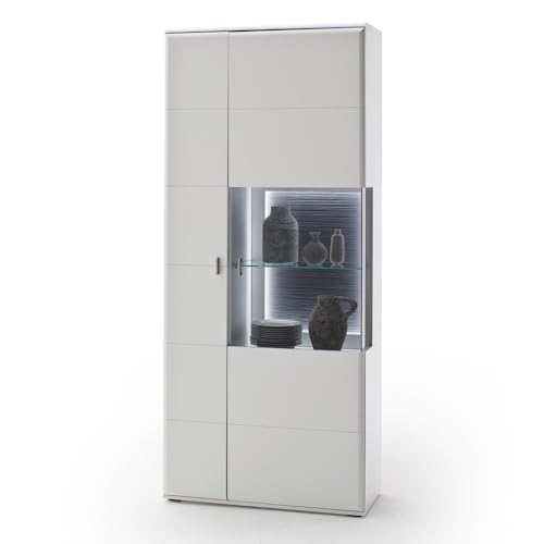Lomadox Vitrinenschrank Schrank Vitrine Wohnzimmerschrank Esszimmer weiß matt 90 cm montierte Lieferung mit Beleuchtung von Lomadox