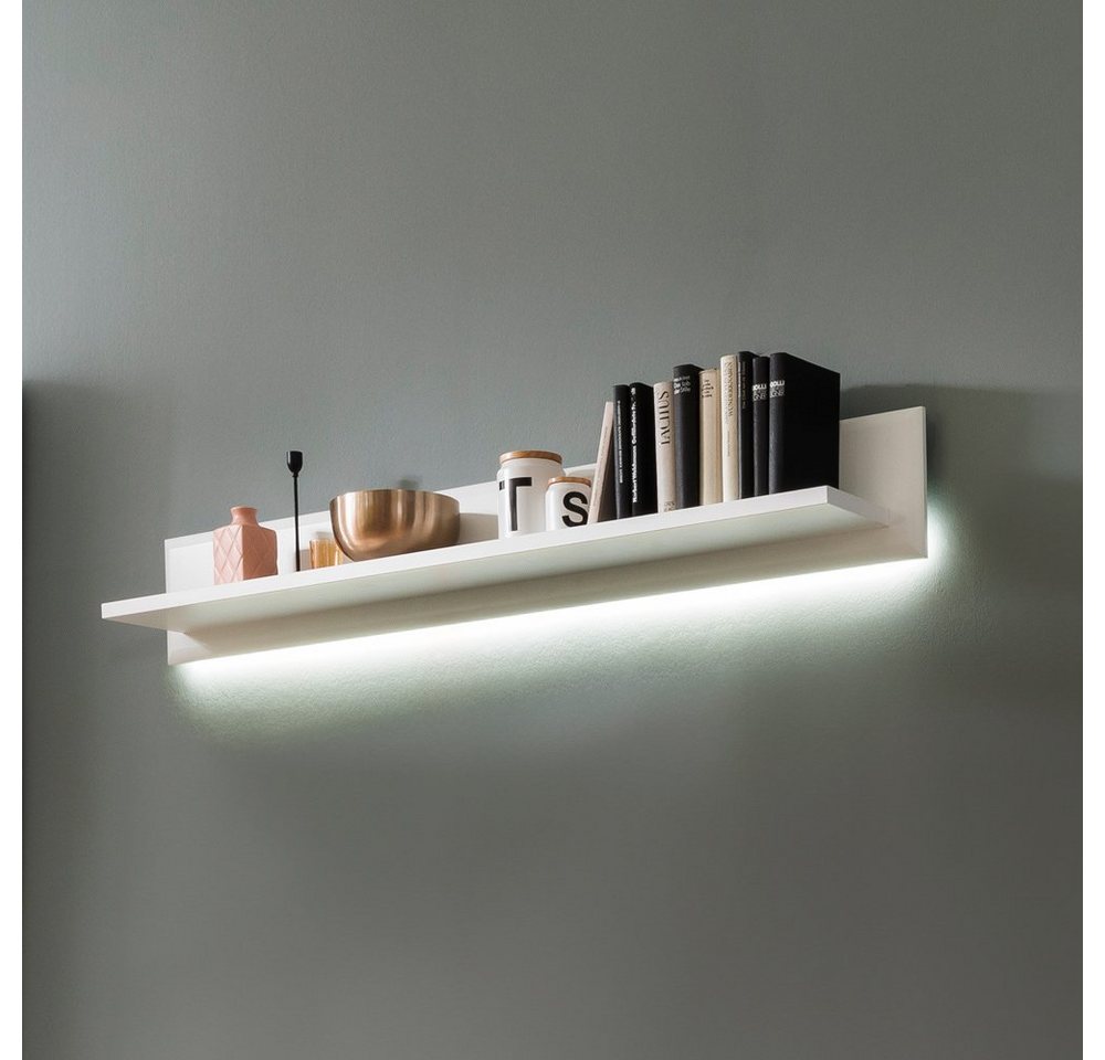 Lomadox Wandregal ALIA-05, weiß matt 150 cm, modern, Wandregal, Bücherregal, Regal, Beleuchtung von Lomadox