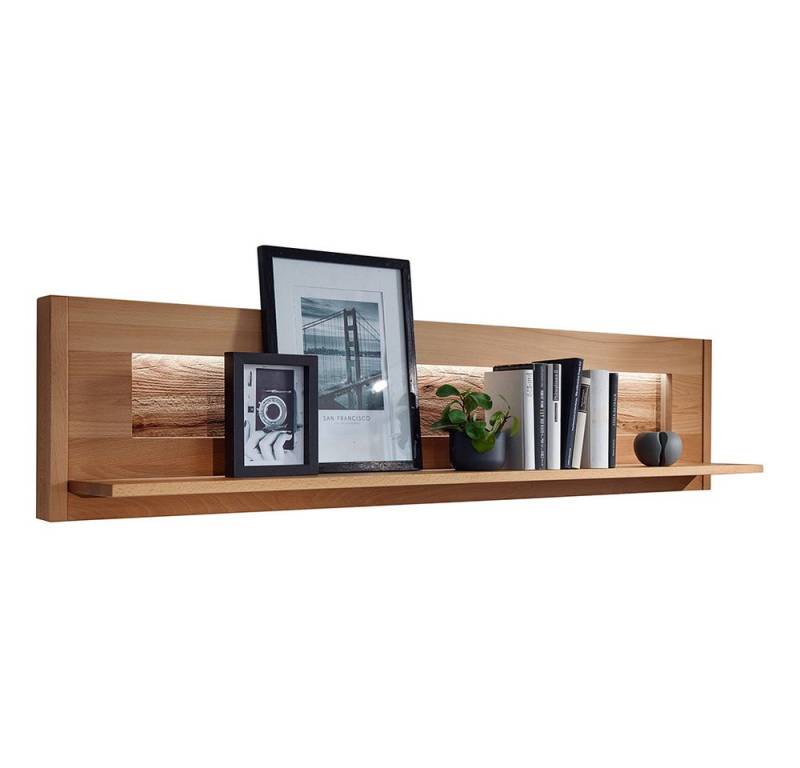 Lomadox Wandregal WELLAND-69, 164 cm breit, Kernbuche massiv geölt mit LED-Beleuchtung von Lomadox