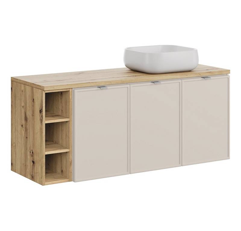 Lomadox Waschbeckenschrank BIBIONE-56 140 cm breit in kaschmir & Eiche, 3 Türen & 3 Fächern, Aufsatzbecken Lomadox Waschbeckenschrank BIBIONE-56 140 cm breit in kaschmir & Eiche, 3 Türen & 3 Fächern, Aufsatzbecken von Lomadox