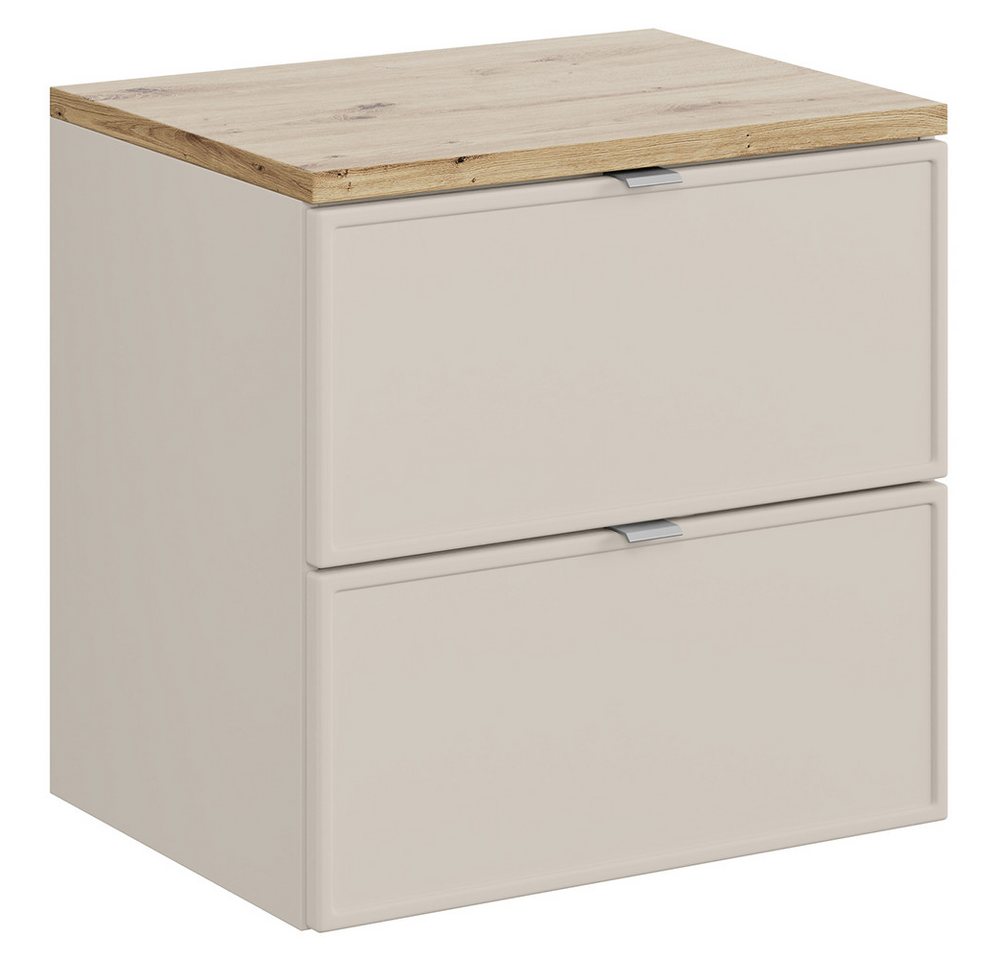 Lomadox Waschbeckenschrank BIBIONE-56 60 cm breit in kaschmir und Eiche mit 2 Schubladen, wandhängend von Lomadox