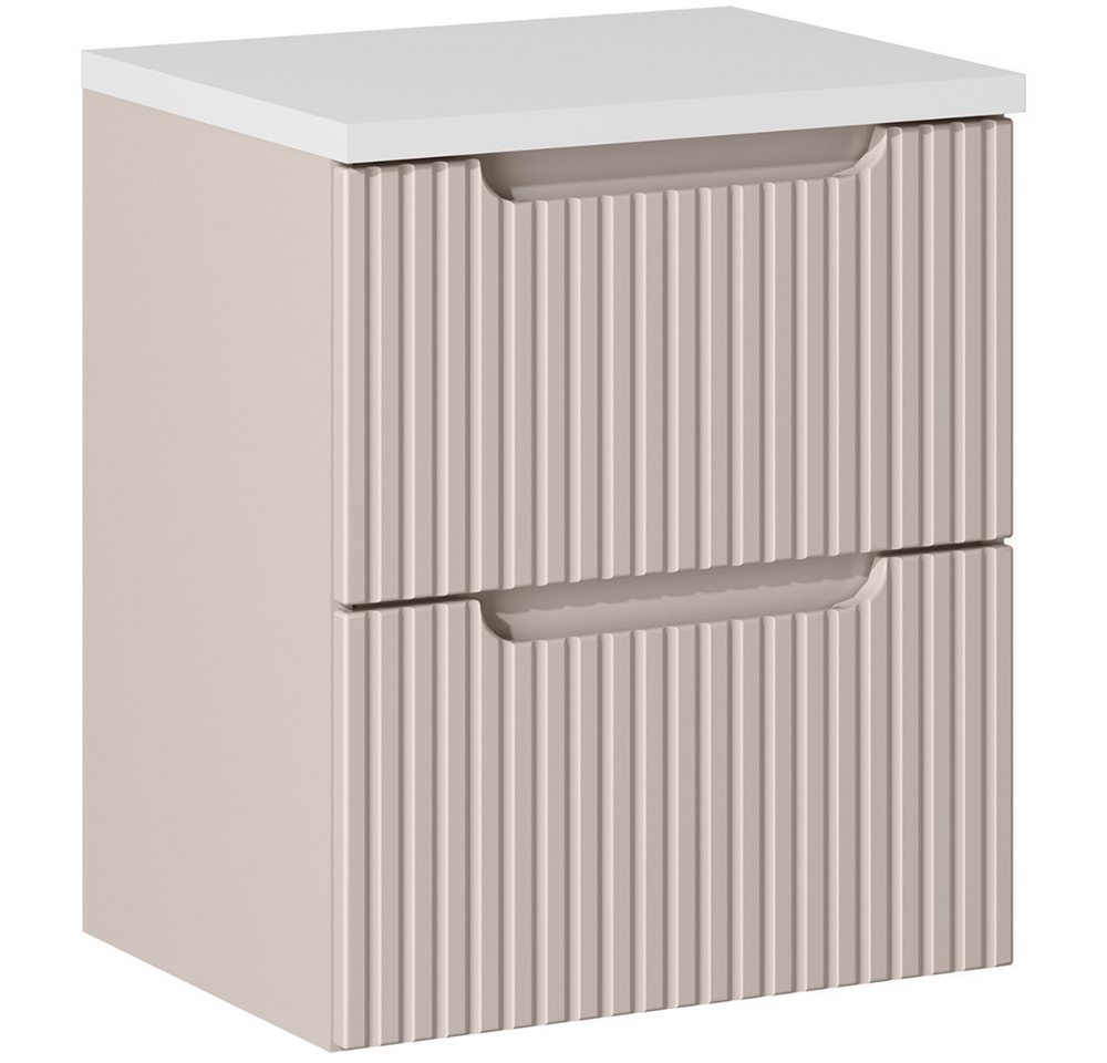 Lomadox Waschbeckenschrank NEWPORT-56-CASHMERE Waschtischunterschrank 50cm in kaschmir mit weiß, gerillte Front von Lomadox