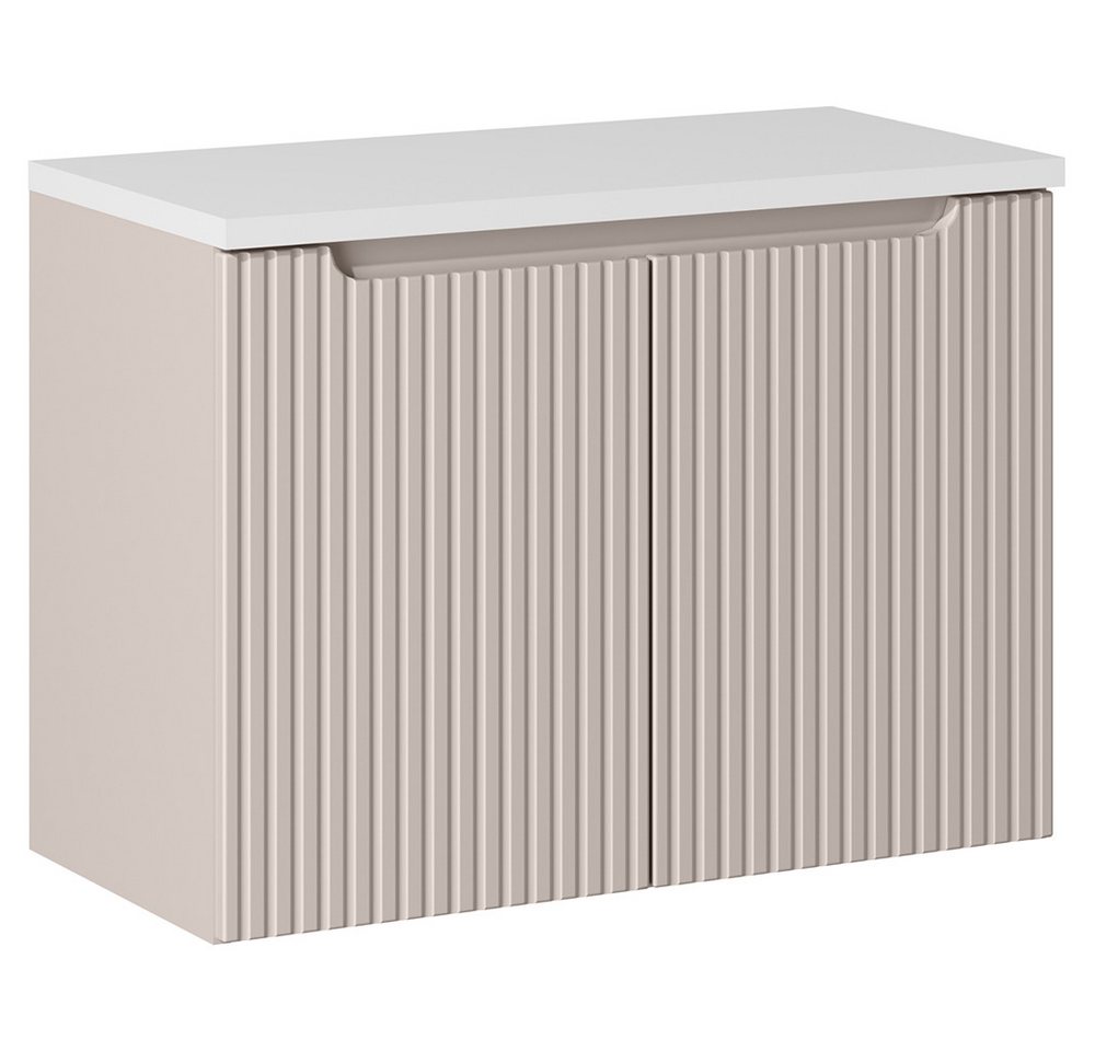 Lomadox Waschbeckenschrank NEWPORT-56-CASHMERE Waschtischunterschrank 80cm in kaschmir und weiß mit gerillter Front von Lomadox