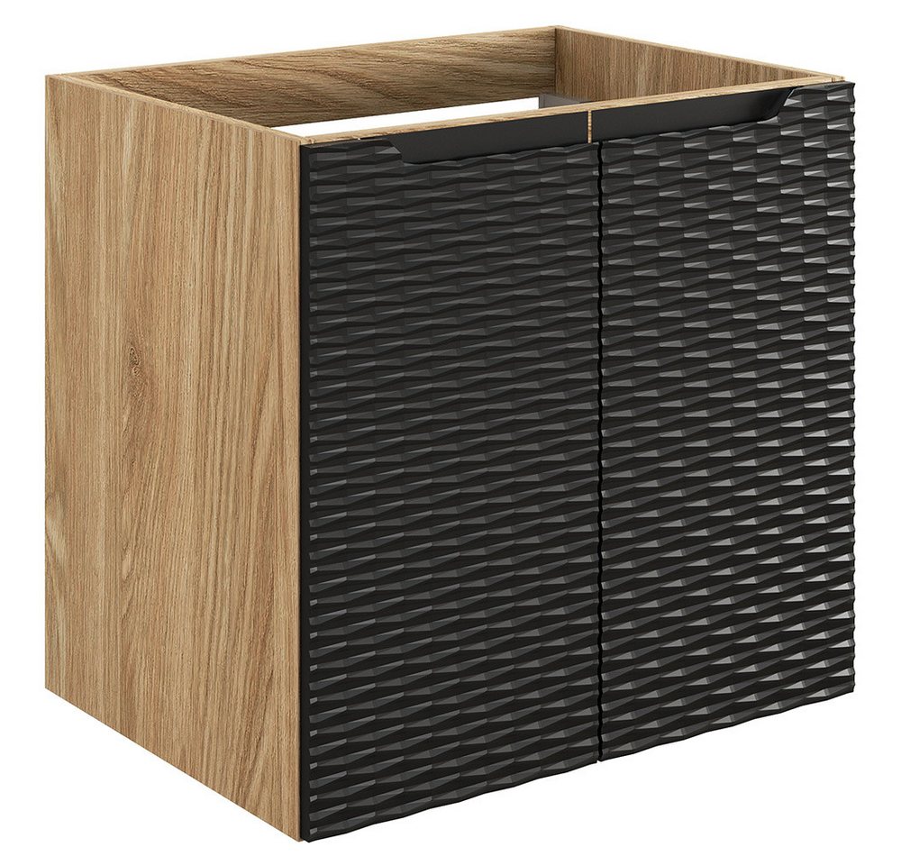 Lomadox Waschbeckenschrank OLUO-56-BLACK Waschtischunterschrank, 60cm, Eiche mit schwarz, 3D-Struktur von Lomadox