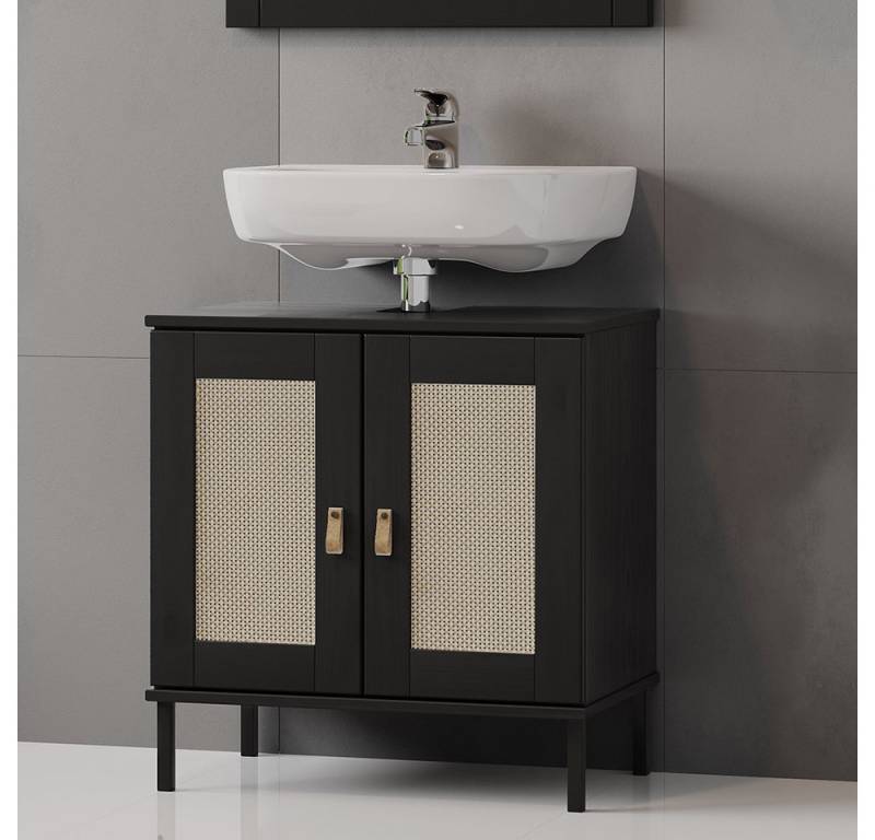 Lomadox Waschbeckenschrank WATFORD-69 Kiefer massiv schwarz, 60 cm breit, Rattaneinsatz, Boho-Chic, Badmöbel Lomadox Waschbeckenschrank WATFORD-69 Kiefer massiv schwarz, 60 cm breit, Rattaneinsatz, Boho-Chic, Badmöbel von Lomadox