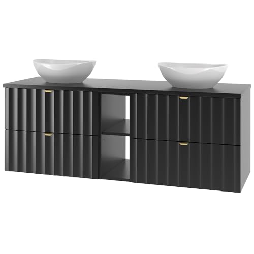 Lomadox Waschbeckenunterschrank 140 cm breit inkl. Waschbecken Waschtischunterschrank Waschtisch Doppelwaschtisch modern in schwarz von Lomadox