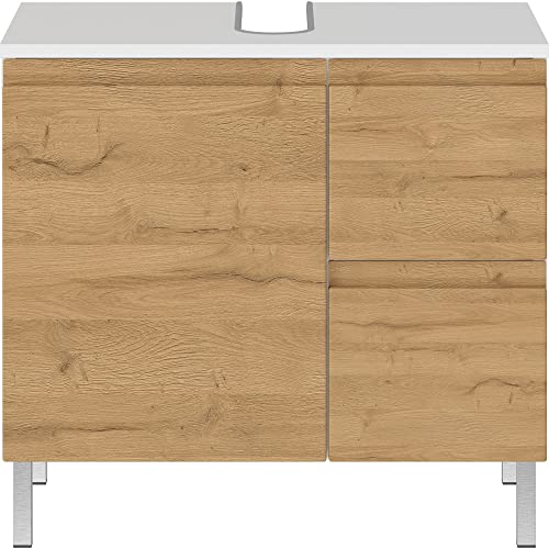 Lomadox Waschbeckenunterschrank 60 cm in Grandson Eiche Nb. mit weiß modernes Design, B/H/T: ca. 60/56/34 cm von Lomadox
