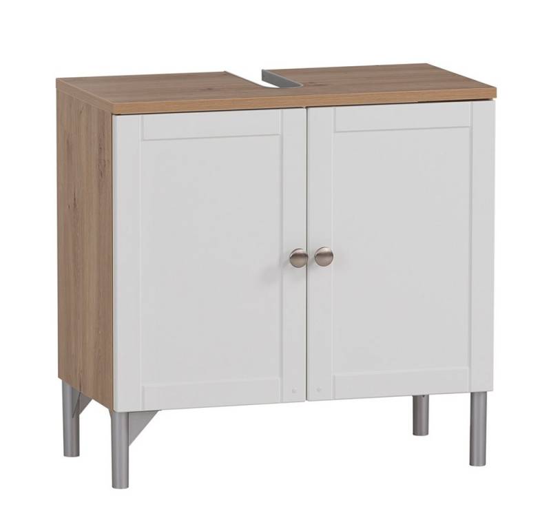 Lomadox Waschbeckenschrank JONA-80 60cm breit mit 2 Türen in Eiche weiß matt von Lomadox
