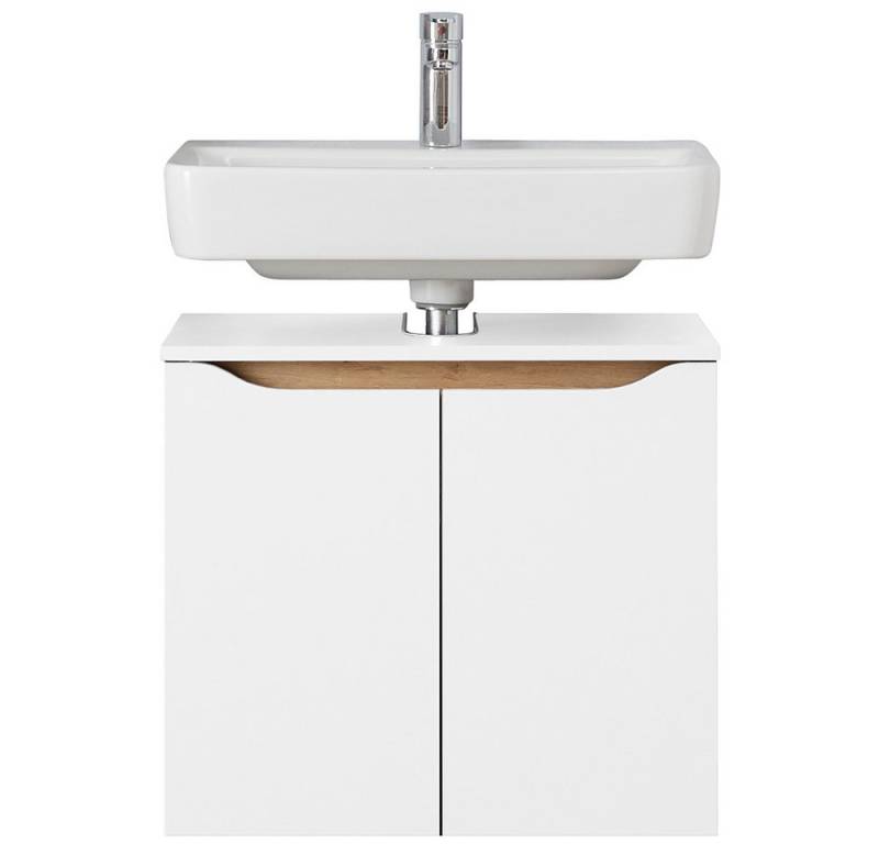 Lomadox Waschbeckenschrank QUEIMADOS-66 Bad mit 2 Türen in Weiß Glanz mit Weiß Hochglanz, 60/53/33 cm von Lomadox