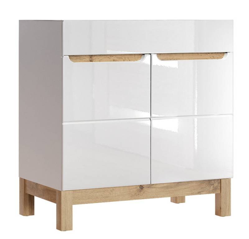 Lomadox Waschbeckenschrank SOLNA-56 Waschtischunterschrank 80 cm Hochglanz weiß mit Wotaneiche 80x85x46cm von Lomadox