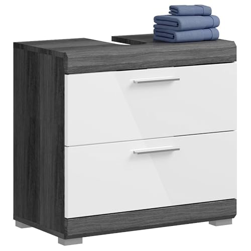 Lomadox Waschbeckenunterschrank Waschtischunterschrank Badezimmerschrank Schrank Gäste WC modern in Hochglanz weiß mit grau von Lomadox