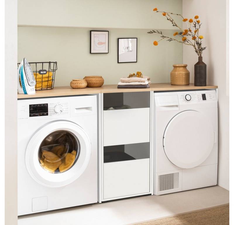 Lomadox Waschmaschinenumbauschrank STOBY-80 Hauswirtschaftsraum HWR Wäscheschrank Trocknerschrank weiß von Lomadox