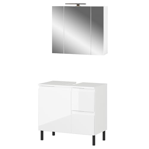 Lomadox Waschplatz-Set 2-teilig mit Waschbeckenunterschrank 60 cm, in weiß Hochglanz, Spiegelschrank, inkl. LED Aufbauleuchte Lomadox Waschplatz-Set 2-teilig mit Waschbeckenunterschrank 60 cm, in weiß Hochglanz, Spiegelschrank, inkl. LED Aufbauleuchte von Lomadox