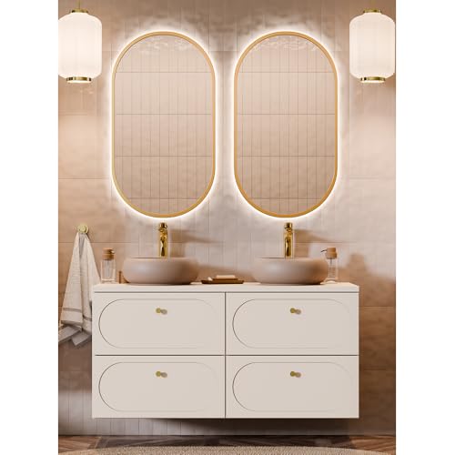 Lomadox Waschplatz-Set 3-teilig mit 120 cm Waschtisch und 2 LED-Spiegeln in sandbeige mit goldenen Knopfgriffen, wandhängend Lomadox Waschplatz-Set 3-teilig mit 120 cm Waschtisch und 2 LED-Spiegeln in sandbeige mit goldenen Knopfgriffen, wandhängend von Lomadox