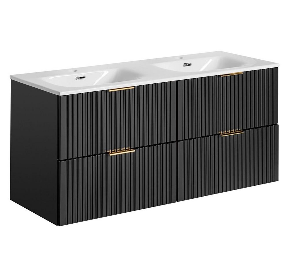 Lomadox Waschtisch ADELAIDE-56-BLACK, schwarz gerillt Waschbecken 4 Softclose-Schubkästen 121/58,5/46 cm Lomadox Waschtisch ADELAIDE-56-BLACK, schwarz gerillt Waschbecken 4 Softclose-Schubkästen 121/58,5/46 cm von Lomadox
