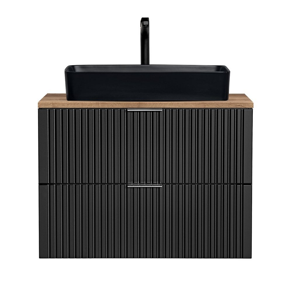 Lomadox Waschtisch ADELAIDE-56-BLACK, schwarz matt gerillt, Platte in Eiche Nb., mit Keramik-Waschbecken Lomadox Waschtisch ADELAIDE-56-BLACK, schwarz matt gerillt, Platte in Eiche Nb., mit Keramik-Waschbecken von Lomadox
