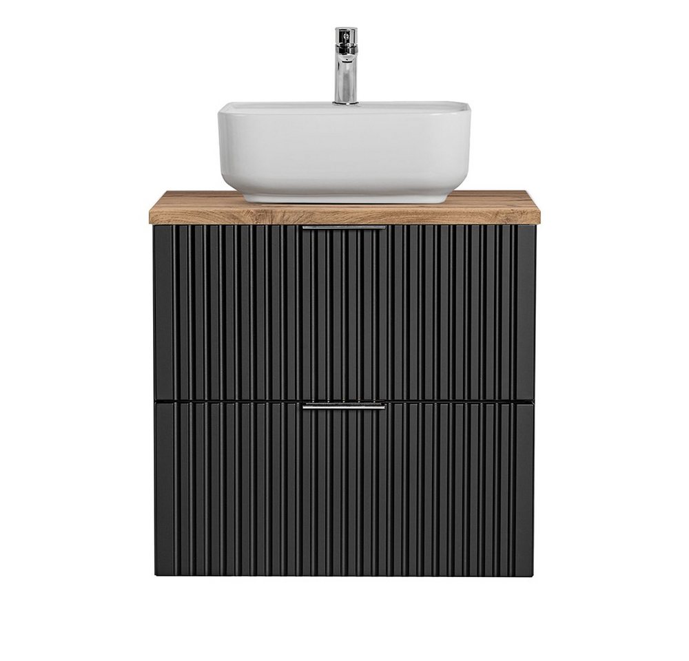 Lomadox Waschtisch ADELAIDE-56-BLACK, schwarz matt gerillt, Platte in Eiche Nb., mit Keramik-Waschbecken Lomadox Waschtisch ADELAIDE-56-BLACK, schwarz matt gerillt, Platte in Eiche Nb., mit Keramik-Waschbecken von Lomadox