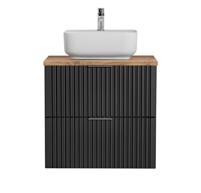 Lomadox Waschtisch ADELAIDE-56-BLACK, schwarz matt gerillt, Platte in Eiche Nb., mit Keramik-Waschbecken von Lomadox