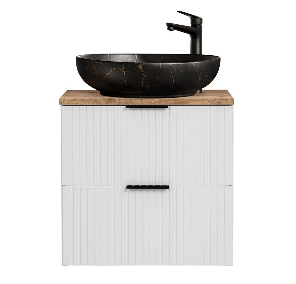 Lomadox Waschtisch ADELAIDE-56-WHITE, 60cm, weiß mit Eiche Nb., Keramikbecken schwarz goldfarben marmoriert Lomadox Waschtisch ADELAIDE-56-WHITE, 60cm, weiß mit Eiche Nb., Keramikbecken schwarz goldfarben marmoriert von Lomadox