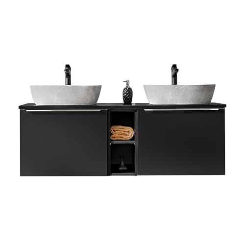 Lomadox Waschtisch Doppelwaschtisch 140cm, matt schwarz, 2 Keramik-Aufsatzwaschbecken in Betonoptik Lomadox Waschtisch Doppelwaschtisch 140cm, matt schwarz, 2 Keramik-Aufsatzwaschbecken in Betonoptik von Lomadox