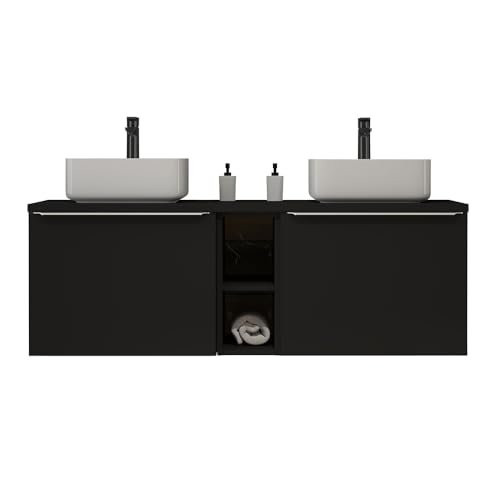 Lomadox Waschtisch Doppelwaschtisch 140cm, matt schwarz, 2 Keramik-Aufsatzwaschbecken in weiß Lomadox Waschtisch Doppelwaschtisch 140cm, matt schwarz, 2 Keramik-Aufsatzwaschbecken in weiß von Lomadox