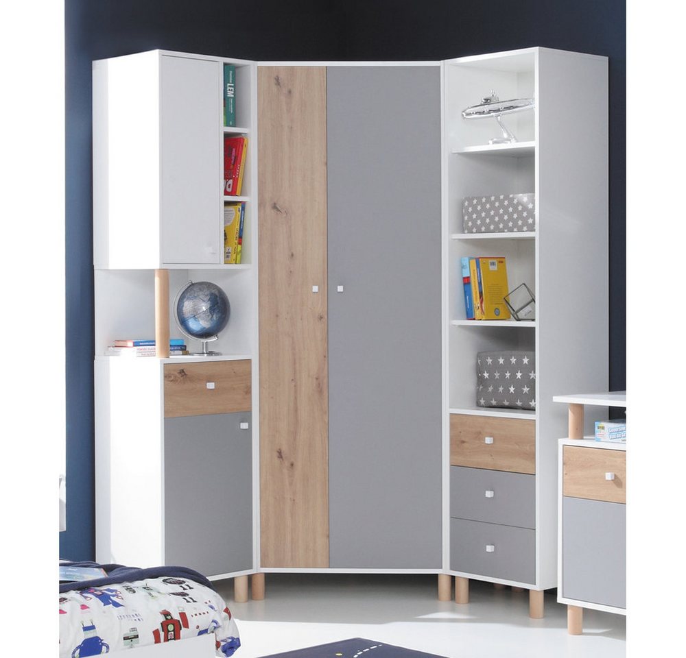 Lomadox Jugendzimmer-Set FAIRFAX-133, (Sparset, 3-tlg), mit Eckkleiderschrank in weiß mit Eiche und grau Lomadox Jugendzimmer-Set FAIRFAX-133, (Sparset, 3-tlg), mit Eckkleiderschrank in weiß mit Eiche und grau von Lomadox
