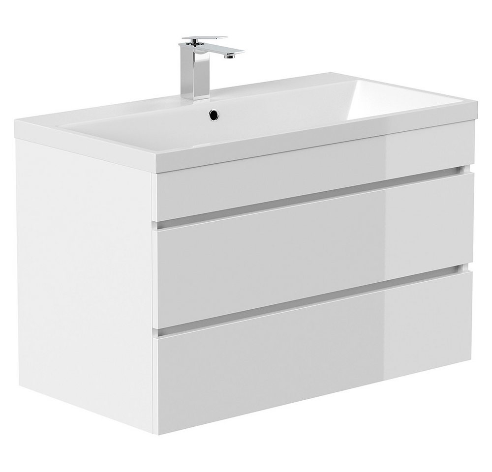 Lomadox Waschtisch FROME-02, 90 cm, hängend, weiß Hochglanz, mit 3 Schubladen von Lomadox