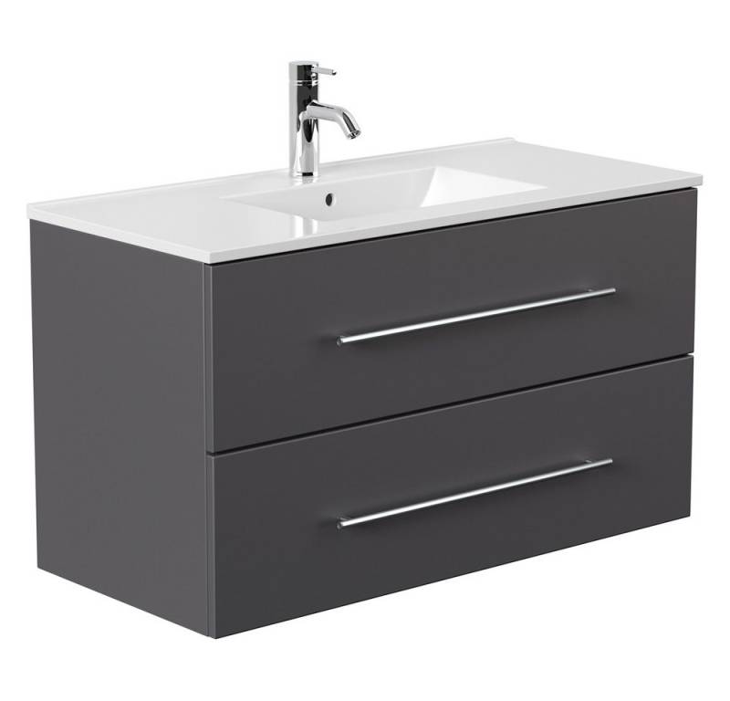 Lomadox Waschtisch HELLA-02, anthrazit seidenglanz mit Unterschrank und Waschbecken 100/54/46cm von Lomadox