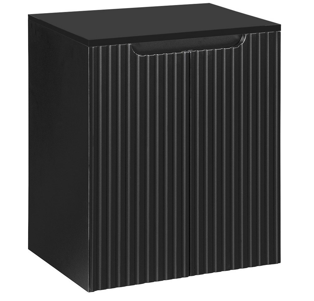 Lomadox Waschtisch NEWPORT-56-BLACK, 50 cm Waschbeckenschrank 40 cm tief Badmöbel Set schwarz 2 Türen von Lomadox