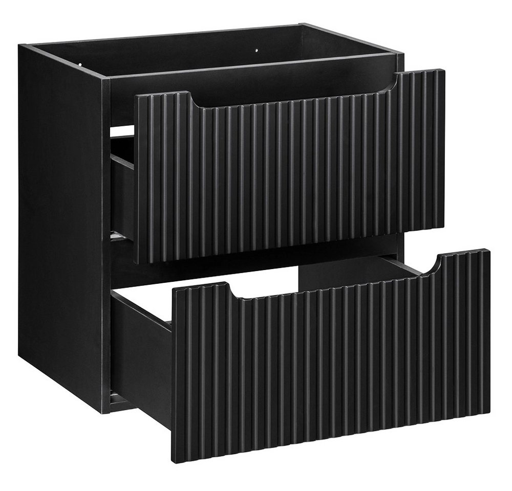 Lomadox Waschbeckenschrank NEWPORT-56-BLACK 60cm Badmöbel 2 Auszüge schwarz gerillte Front grifflos von Lomadox