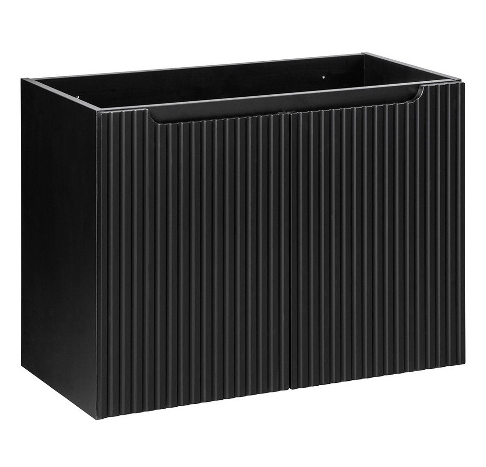 Lomadox Waschtisch NEWPORT-56-BLACK, 80cm Badschrank 2-trg schwarz gerillte Front grifflos von Lomadox