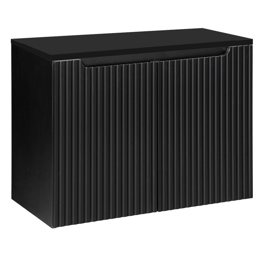 Lomadox Waschtisch NEWPORT-56-BLACK, 80cm Waschbeckenschrank 40cm tief Badschrank schwarz gerillt 2 Türen von Lomadox