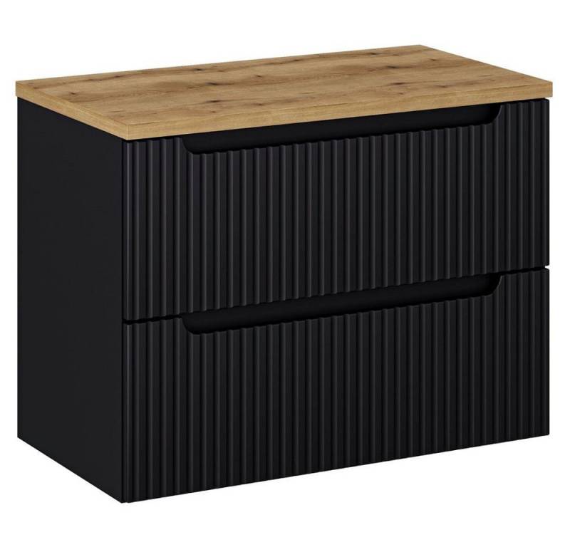 Lomadox Waschbeckenschrank NEWPORT-56-BLACK 80 cm Waschtisch-Unterschrank 40 cm schwarz gerillt Eiche 2 Auszüge von Lomadox