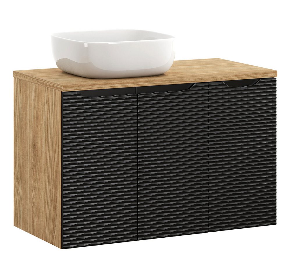 Lomadox Waschtisch OLUO-56-BLACK, 90cm mit Aufsatzwaschbecken, Eiche mit schwarz, 3D-Oberfläche Lomadox Waschtisch OLUO-56-BLACK, 90cm mit Aufsatzwaschbecken, Eiche mit schwarz, 3D-Oberfläche von Lomadox