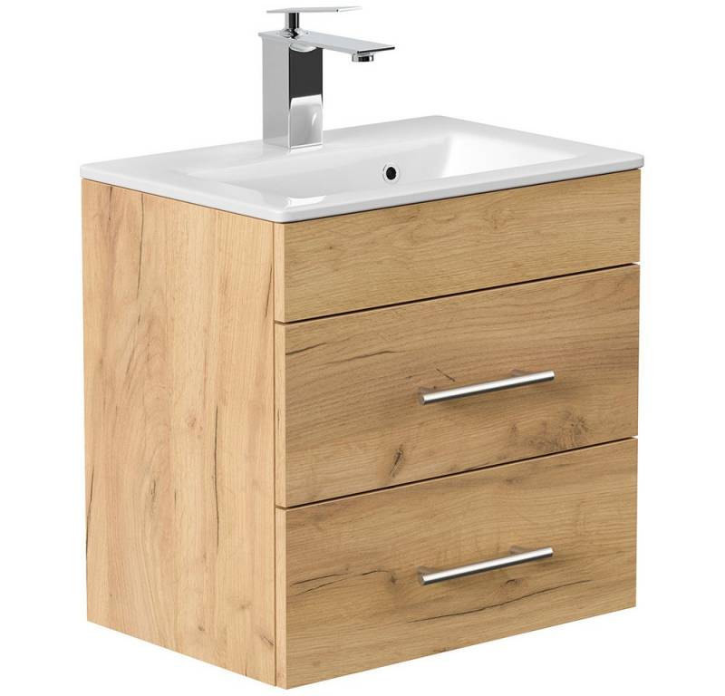 Lomadox Waschtisch PALMIRA-02, 50 cm breit, Eiche, geringe Tiefe, Keramik Waschbecken von Lomadox