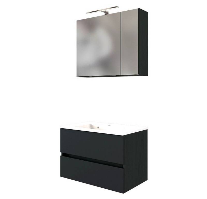Lomadox Badmöbel-Set ARLON-03, (Spar-Set, 3-St), Waschplatz-Set 80 cm inkl. LED Spiegelschrank matt grau 80x200x55 cm von Lomadox