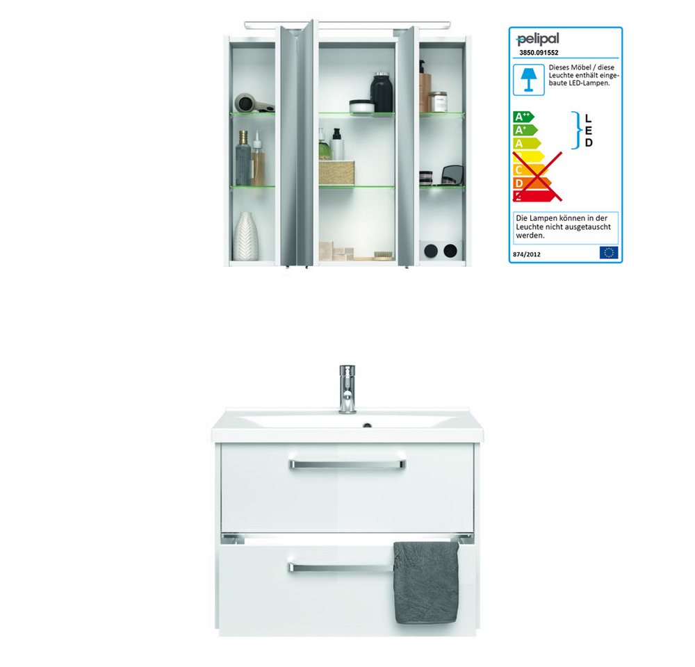 Lomadox Waschtisch-Set FES-3050-66, (Spar-Set, 0-St), weiß Unterschrank inkl. LED - 77/200/43cm von Lomadox