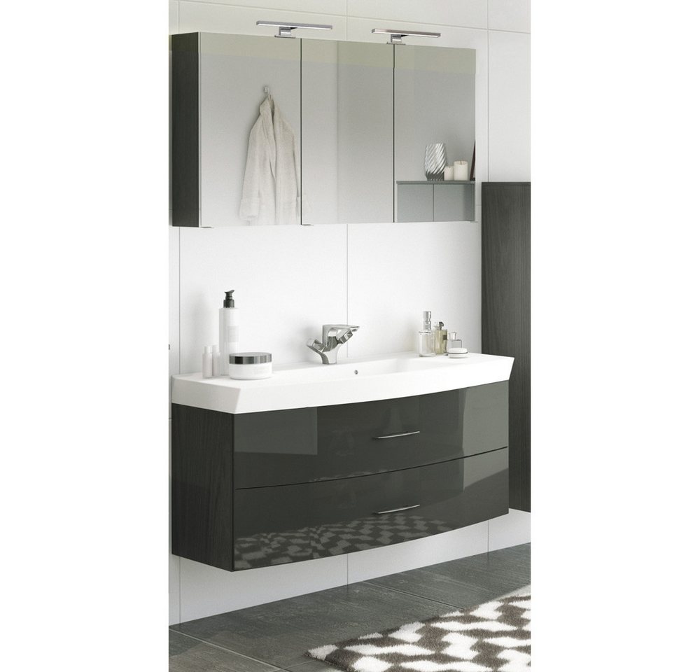 Lomadox Badmöbel-Set FLORIDO-03, (Spar-Set, 2-St), mit Waschtisch & LED-Spiegelschrank in Hochglanz grau 120x200x47 cm von Lomadox