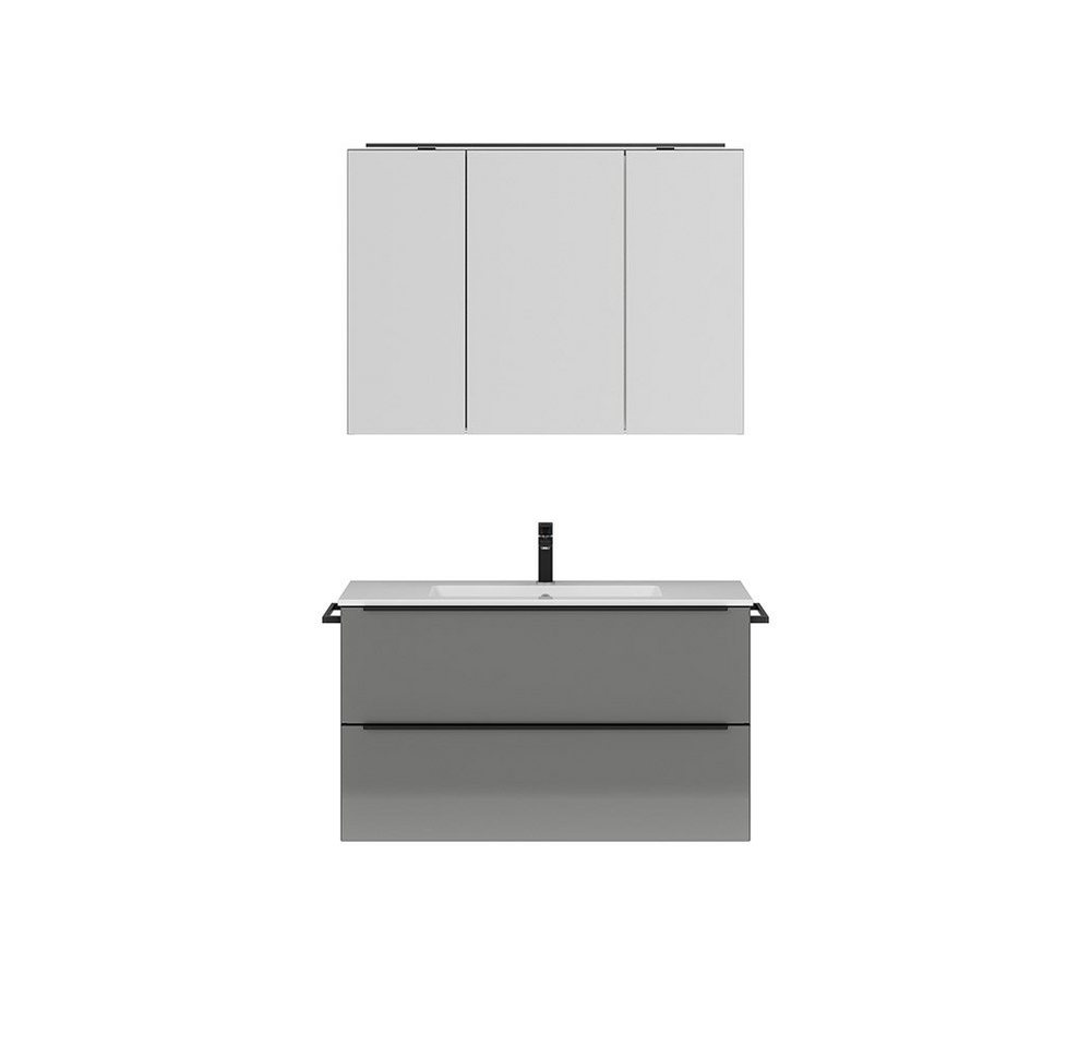 Lomadox Waschtisch-Set PALERMO-136-GREY, (Spar-Set, 2-St., 2-tlg), grau Griffleisten schwarz 101/169,1/48,7 cm von Lomadox