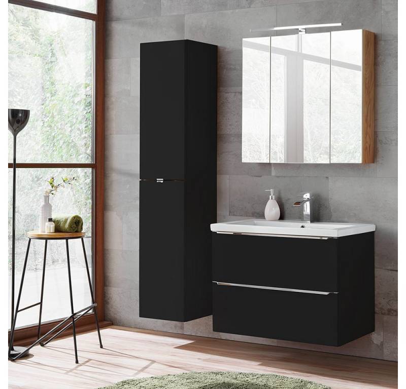 Lomadox Badmöbel-Set TOSKANA-BLACK-56, (Spar-Set, 3-St), mit 80cm Keramik-Waschtisch seidenmatt anthrazit 135/190/46cm von Lomadox