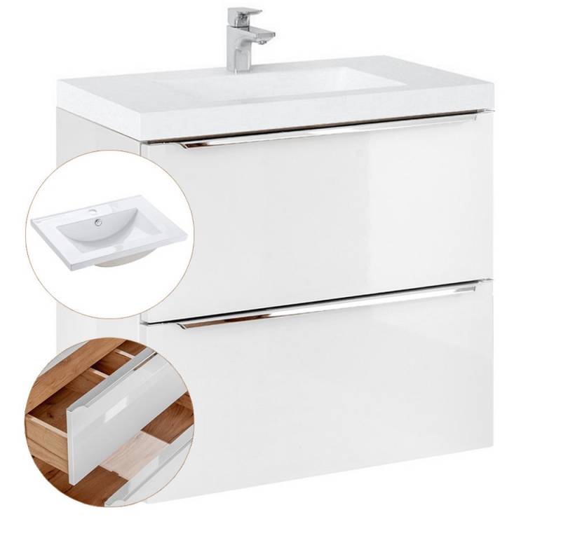 Lomadox Waschtisch TOSKANA-56, -Unterschrank 60cm mit Waschbecken Hochglanz weiß, B/H/T 61/61/46 cm von Lomadox