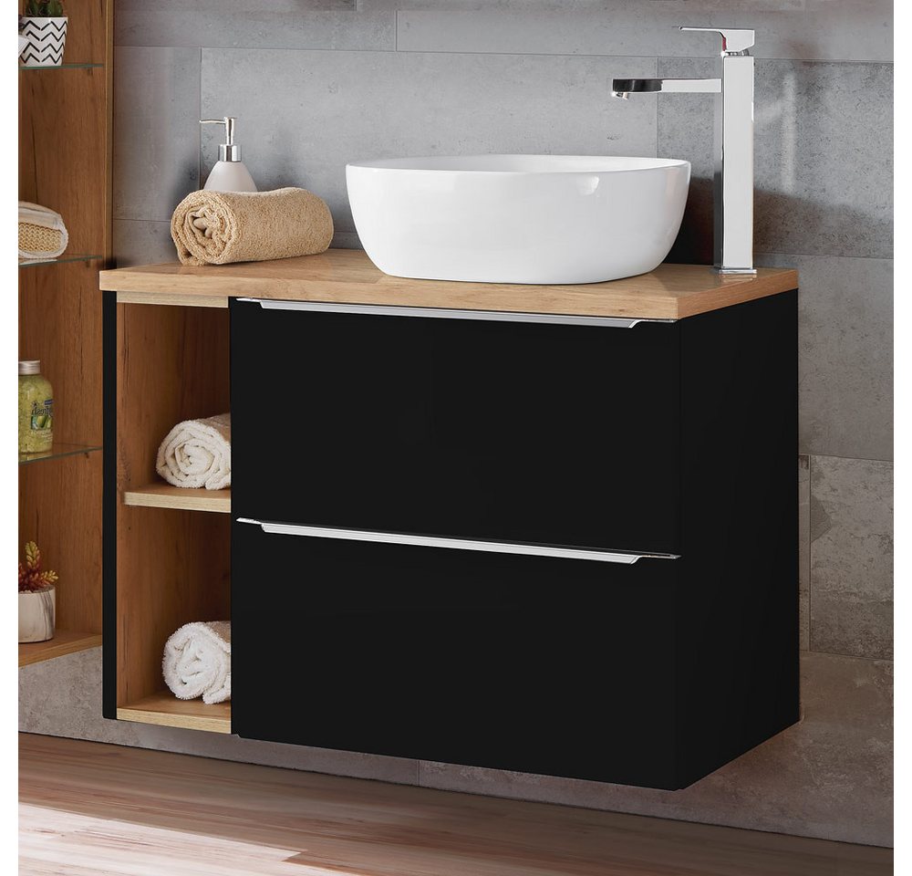 Lomadox Waschtisch TOSKANA-BLACK-56, 50cm Keramik-Aufsatzwaschbecken anthrazit & Eiche 80/74,5/46cm Lomadox Waschtisch TOSKANA-BLACK-56, 50cm Keramik-Aufsatzwaschbecken anthrazit & Eiche 80/74,5/46cm von Lomadox