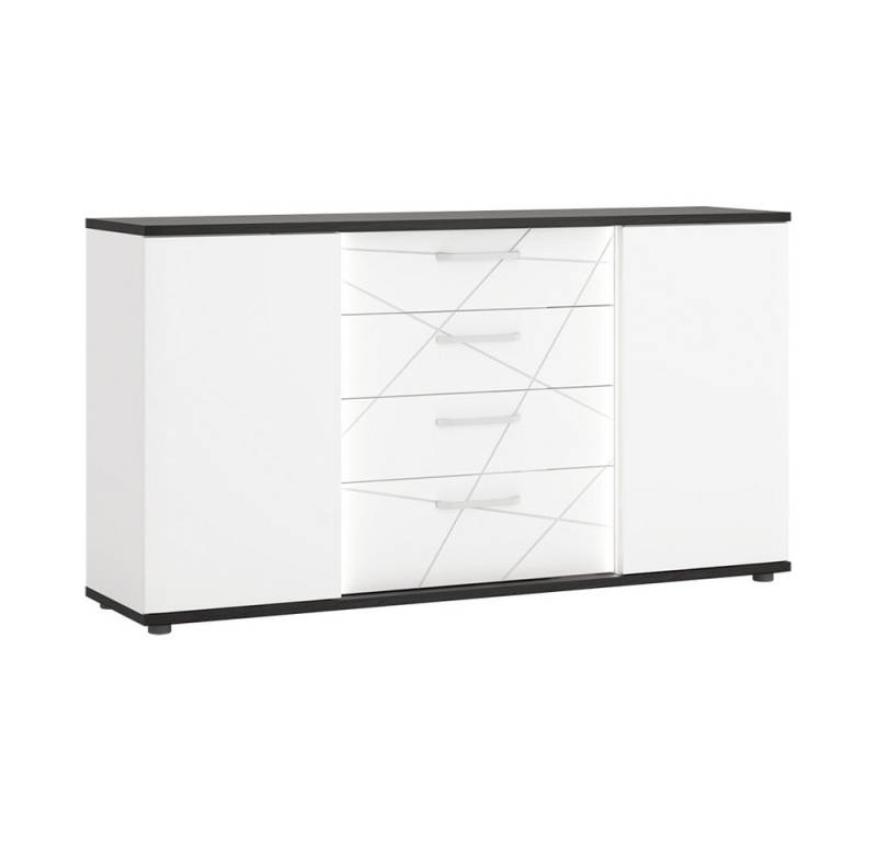 Lomadox Sideboard VISALIA-129, Kommode 161cm, in weiß Hochglanz mit Eiche schwarz von Lomadox