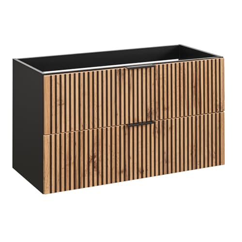 Lomadox Waschtischunterschrank 100 cm Waschbeckenunterschrank Unterschrank Badschrank Schubladen anthrazit mit Eiche Nb. Schwarze Rillen 100x57x46 cm von Lomadox