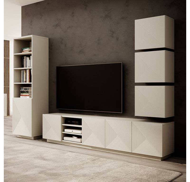 Lomadox Wohnwand ADARE-141, (5-St., Hängeschränke Lowboard Regal), in kaschmir mit gerillter Front, grifflos, Push-to-Open von Lomadox