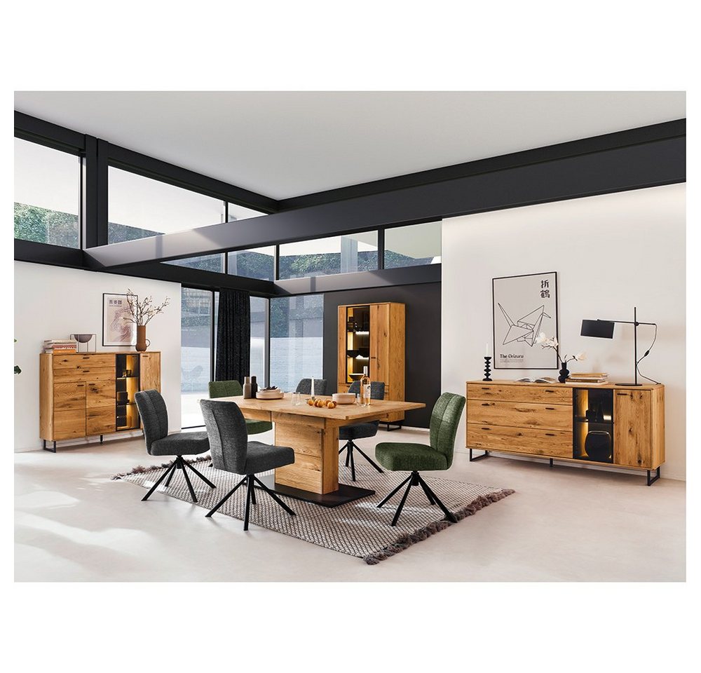 Lomadox Esszimmer-Set ALBACETE-05, (Spar-Set, 4-St., 4-tlg), in Wildeiche, Teilmassiv, mit ausziehbarem Esstisch und Beleuchtung von Lomadox